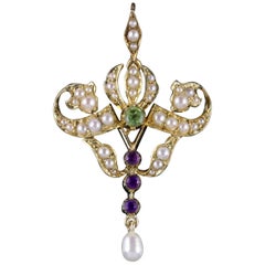 Antique Victorian Suffragette Pendant 15 Carat Gold Pearl, circa 1900