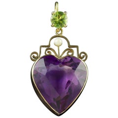 Antique Victorian Suffragette Pendant Amethyst Heart 9 Carat Gold, circa 1900
