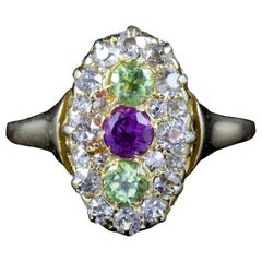 Antique Victorian Suffragette Peridot Amethyst Diamond Ring 18 Carat, circa 1900