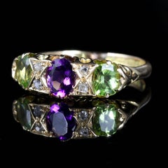 Antique Victorian Suffragette Ring 18 Carat Diamond Amethyst Peridot, circa 1900