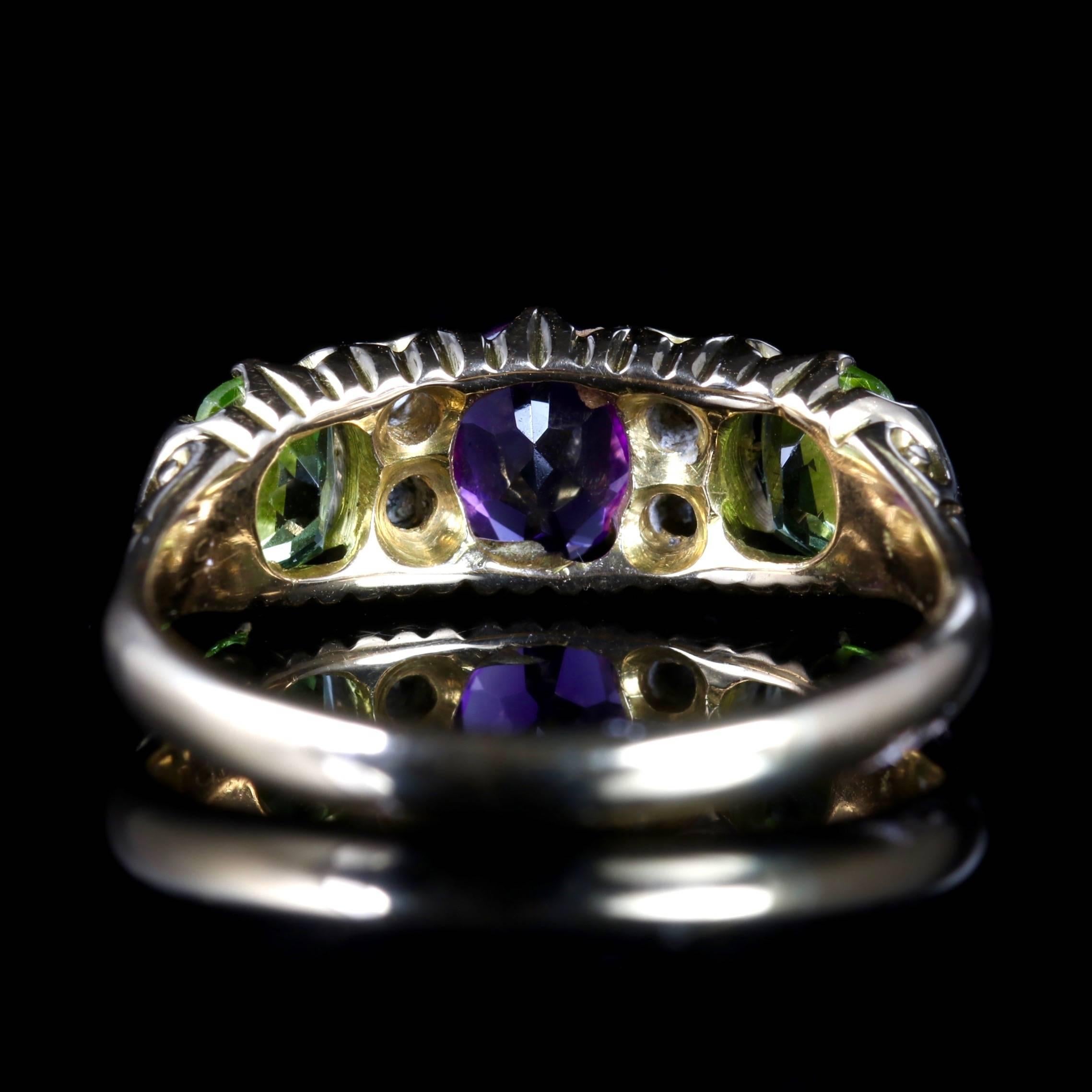 Antique Victorian Suffragette Ring 18 Carat Diamond Amethyst Peridot, circa 1900 In Excellent Condition In Lancaster, Lancashire