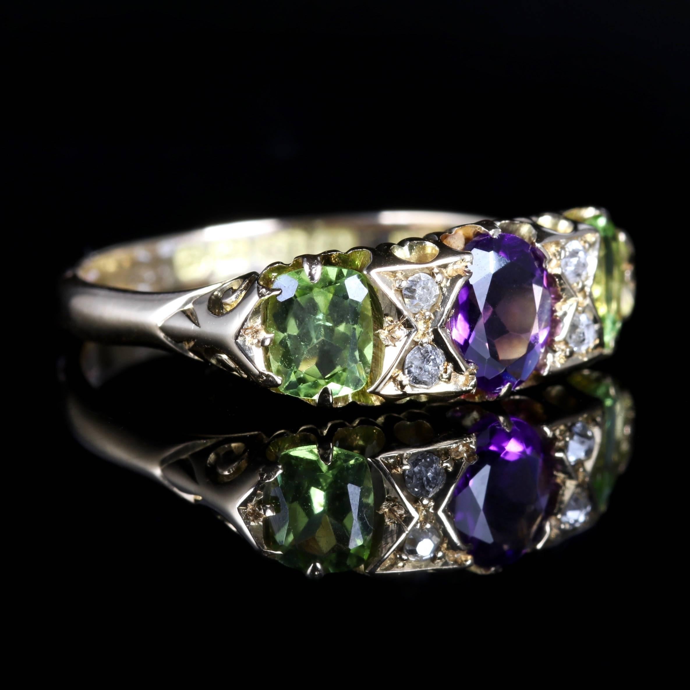 Women's or Men's Antique Victorian Suffragette Ring 18 Carat Diamond Amethyst Peridot, circa 1900