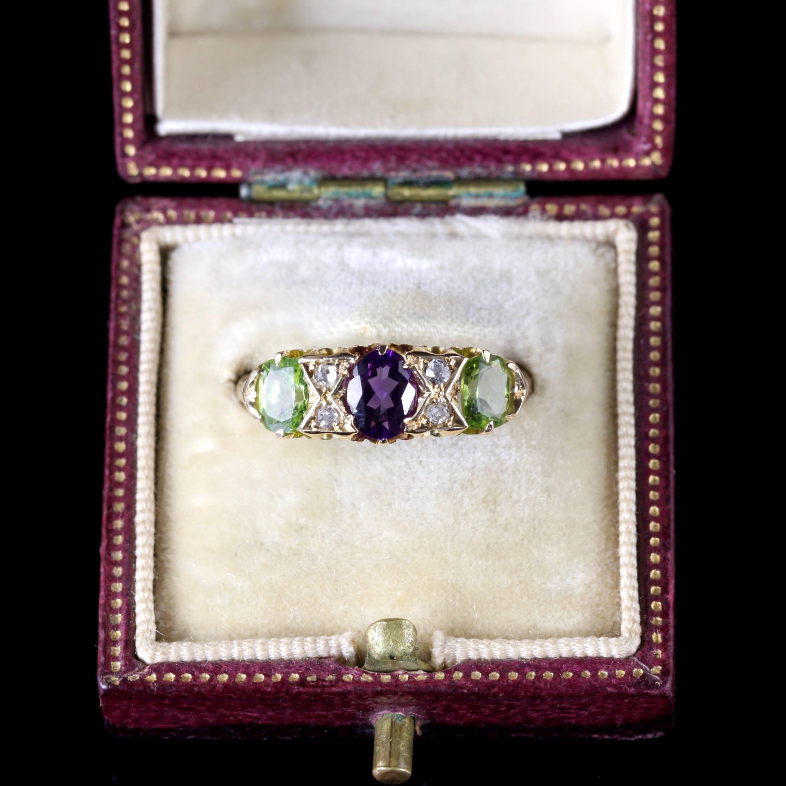 Antique Victorian Suffragette Ring 18 Carat Diamond Amethyst Peridot, circa 1900 1