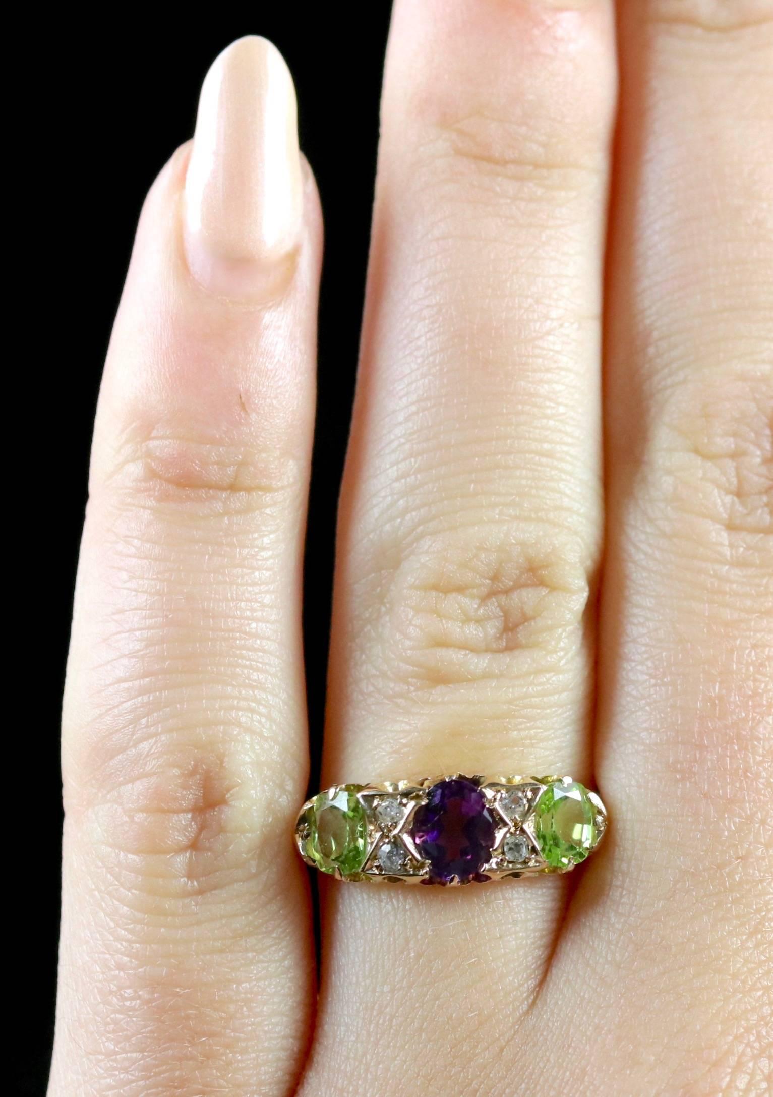 Antique Victorian Suffragette Ring 18 Carat Diamond Amethyst Peridot, circa 1900 2