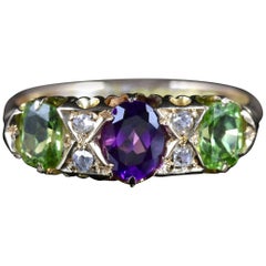 Antique Victorian Suffragette Ring 18 Carat Diamond Amethyst Peridot, circa 1900