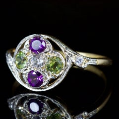 Antique Victorian Suffragette Ring 18 Carat Diamond Peridot Amethyst, circa 1900
