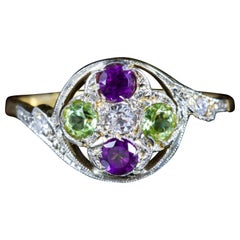 Antique Victorian Suffragette Ring 18 Carat Diamond Peridot Amethyst, circa 1900
