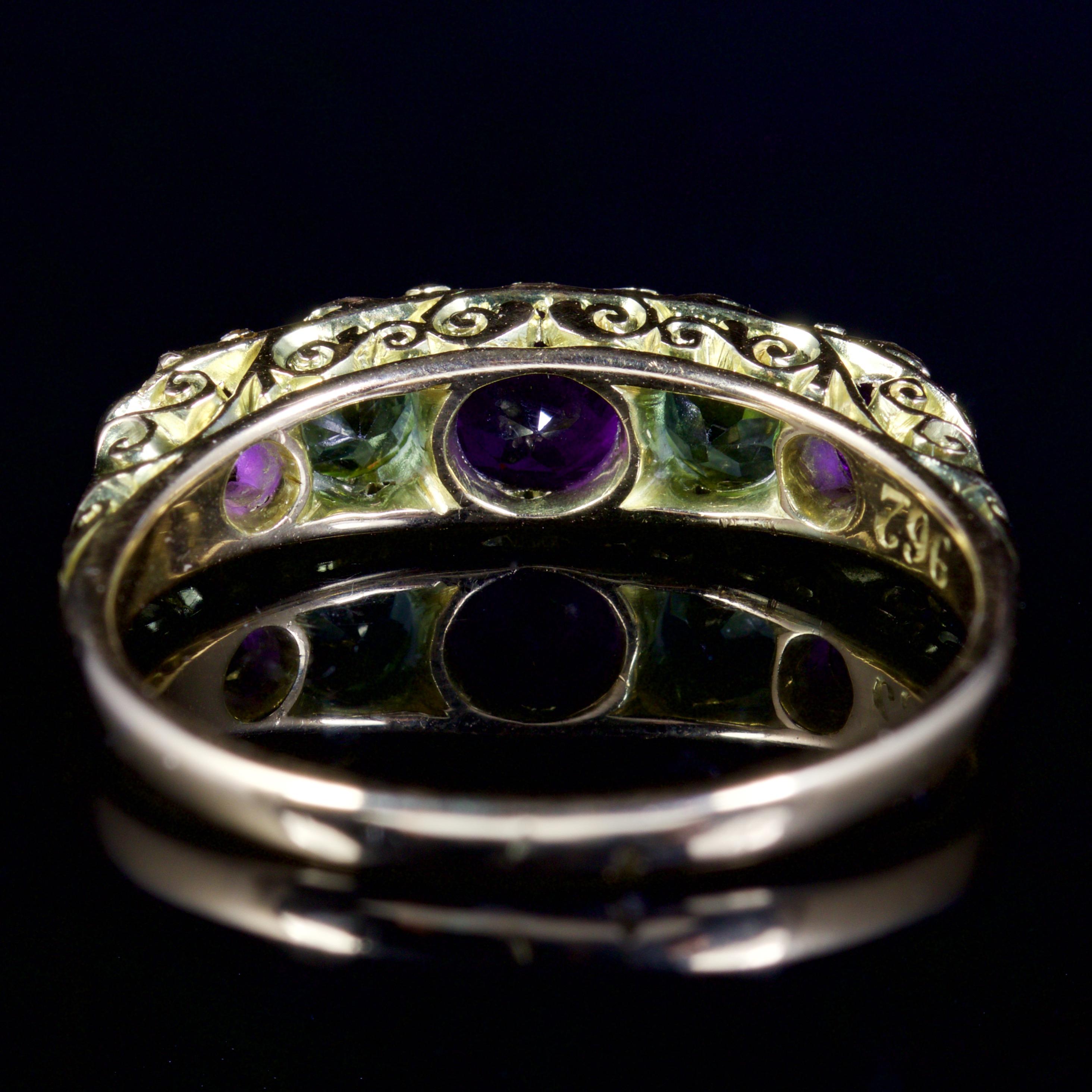 Antique Victorian Suffragette Ring Amethyst Peridot Diamond 18 Carat, circa 1900 In Excellent Condition In Lancaster, Lancashire