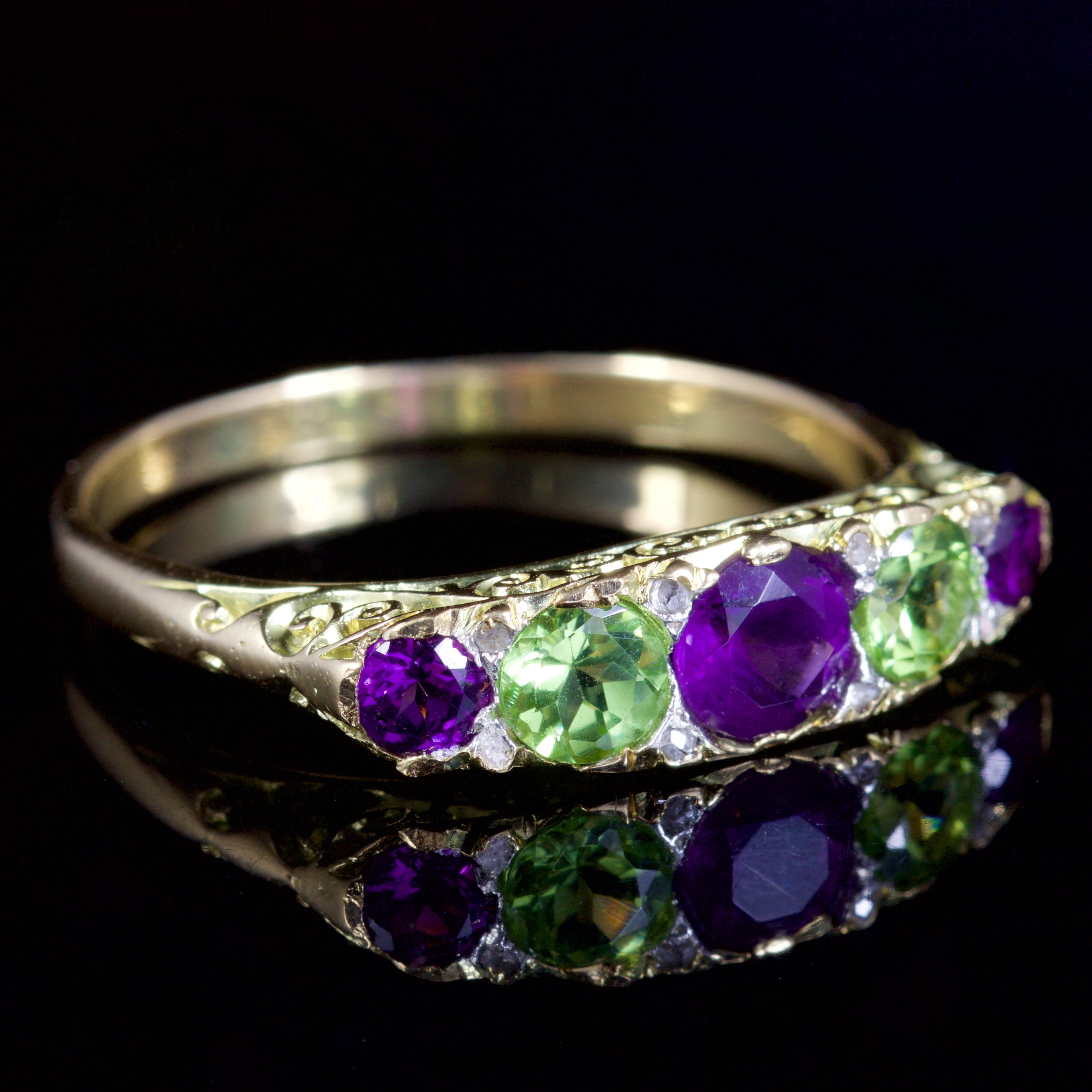Women's Antique Victorian Suffragette Ring Amethyst Peridot Diamond 18 Carat, circa 1900