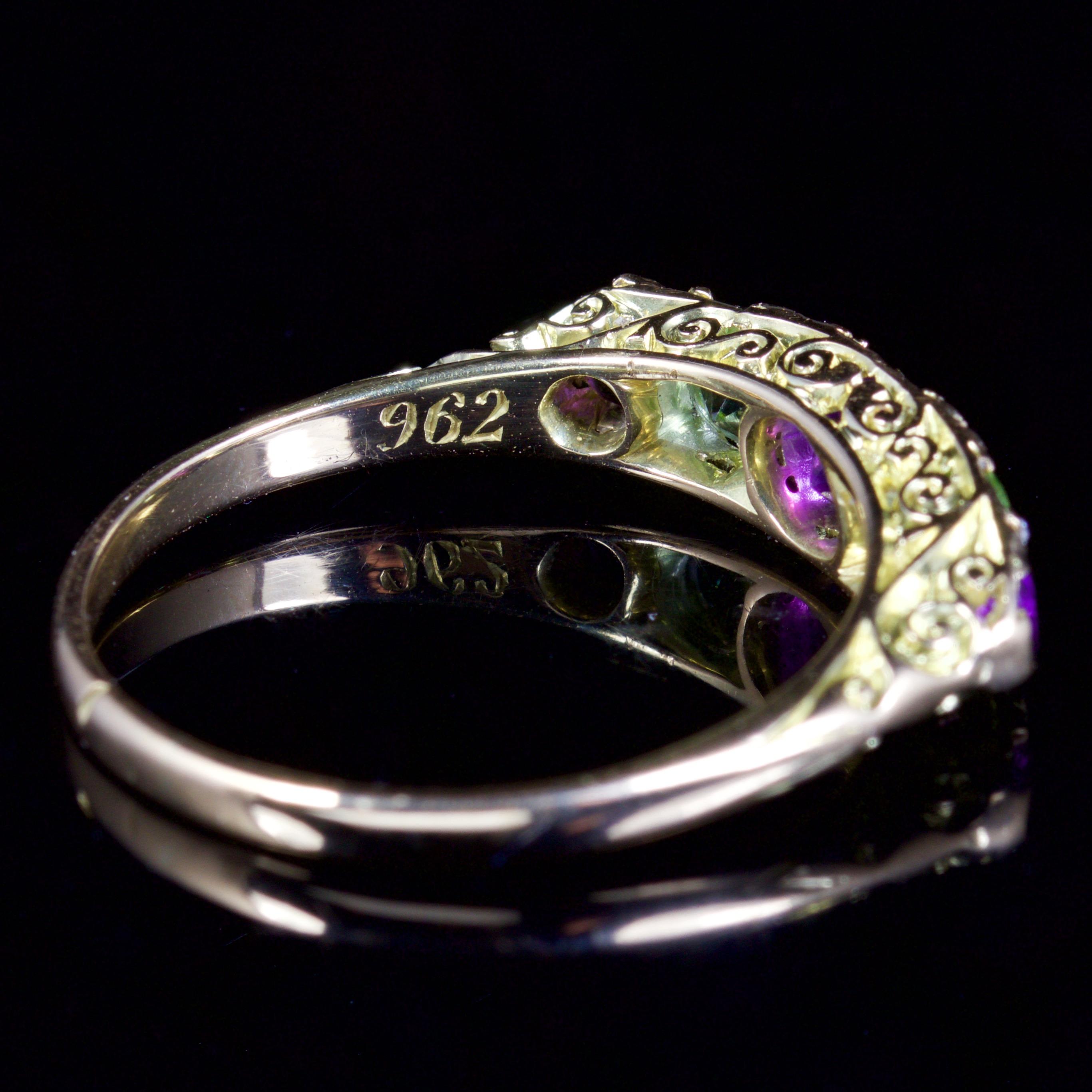 Antique Victorian Suffragette Ring Amethyst Peridot Diamond 18 Carat, circa 1900 1