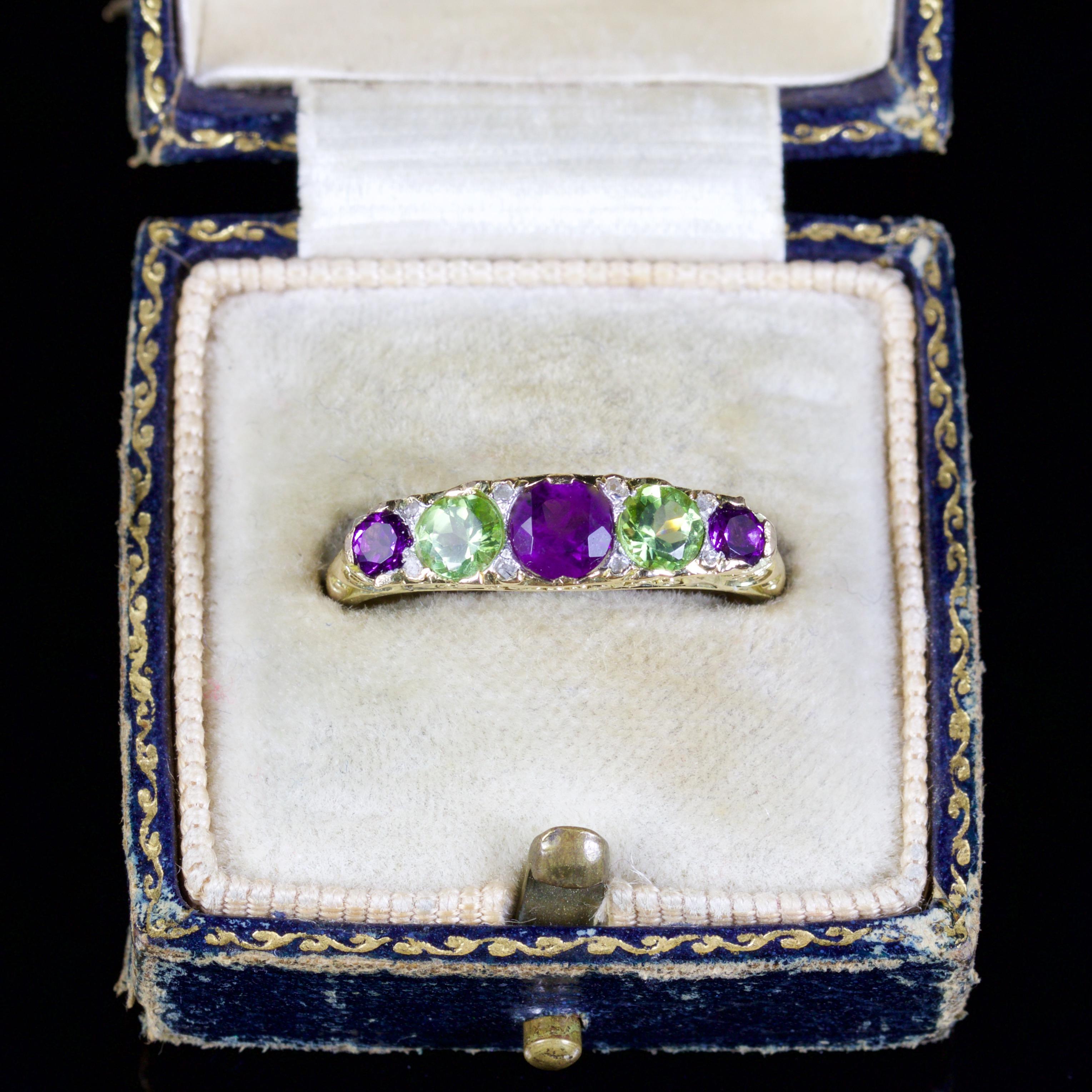 Antique Victorian Suffragette Ring Amethyst Peridot Diamond 18 Carat, circa 1900 2