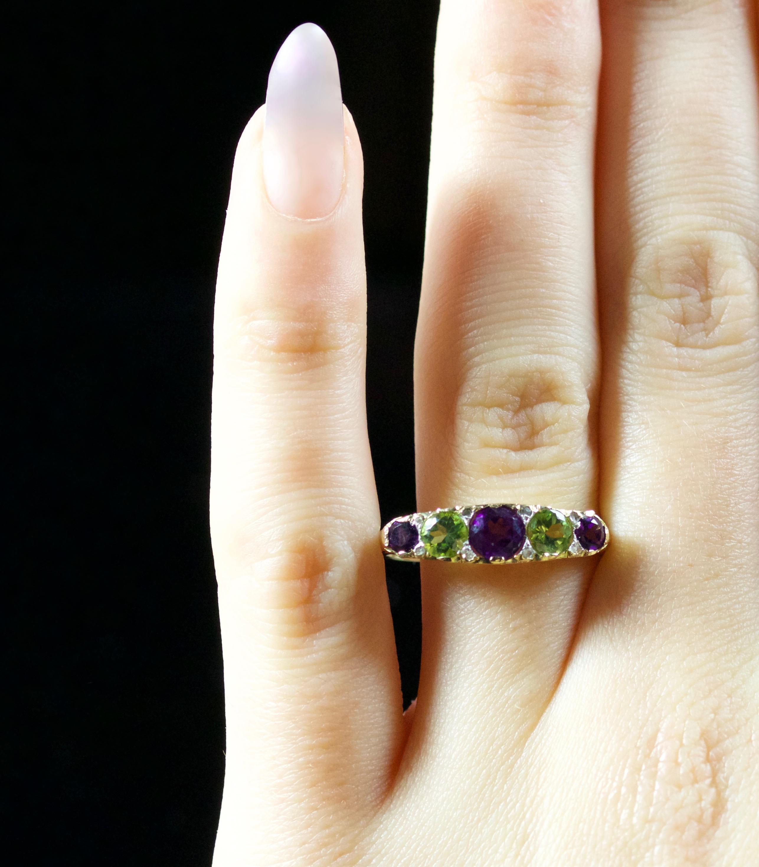 Antique Victorian Suffragette Ring Amethyst Peridot Diamond 18 Carat, circa 1900 3