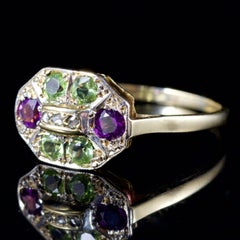 Antique Victorian Suffragette Ring Diamond Amethyst Peridot 18 Carat Gold