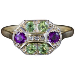 Antique Victorian Suffragette Ring Diamond Amethyst Peridot 18 Carat Gold