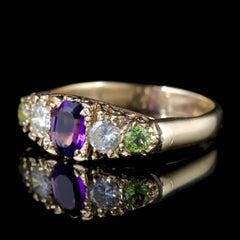 Antique Victorian Suffragette Ring Diamond Amethyst Peridot, circa 1900