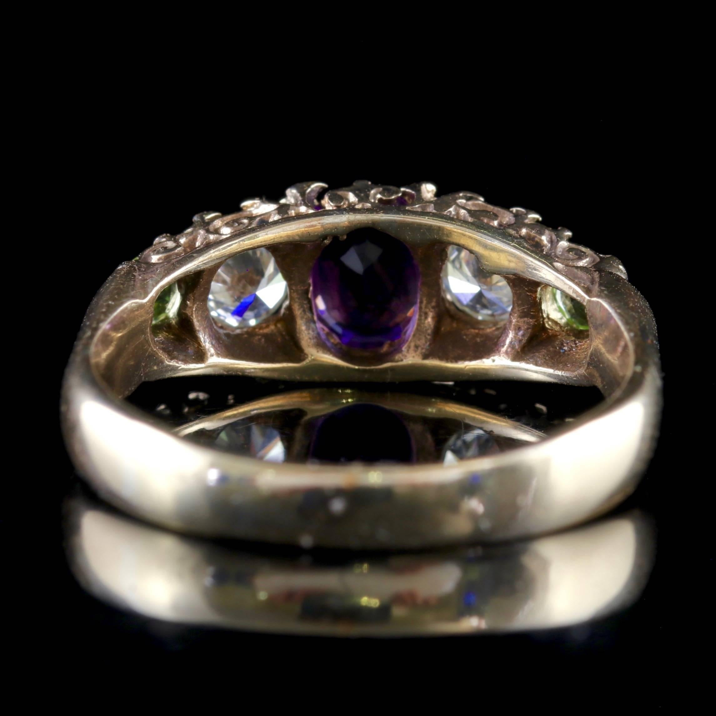 Antique Victorian Suffragette Ring Diamond Amethyst Peridot, circa 1900 In Excellent Condition In Lancaster, Lancashire
