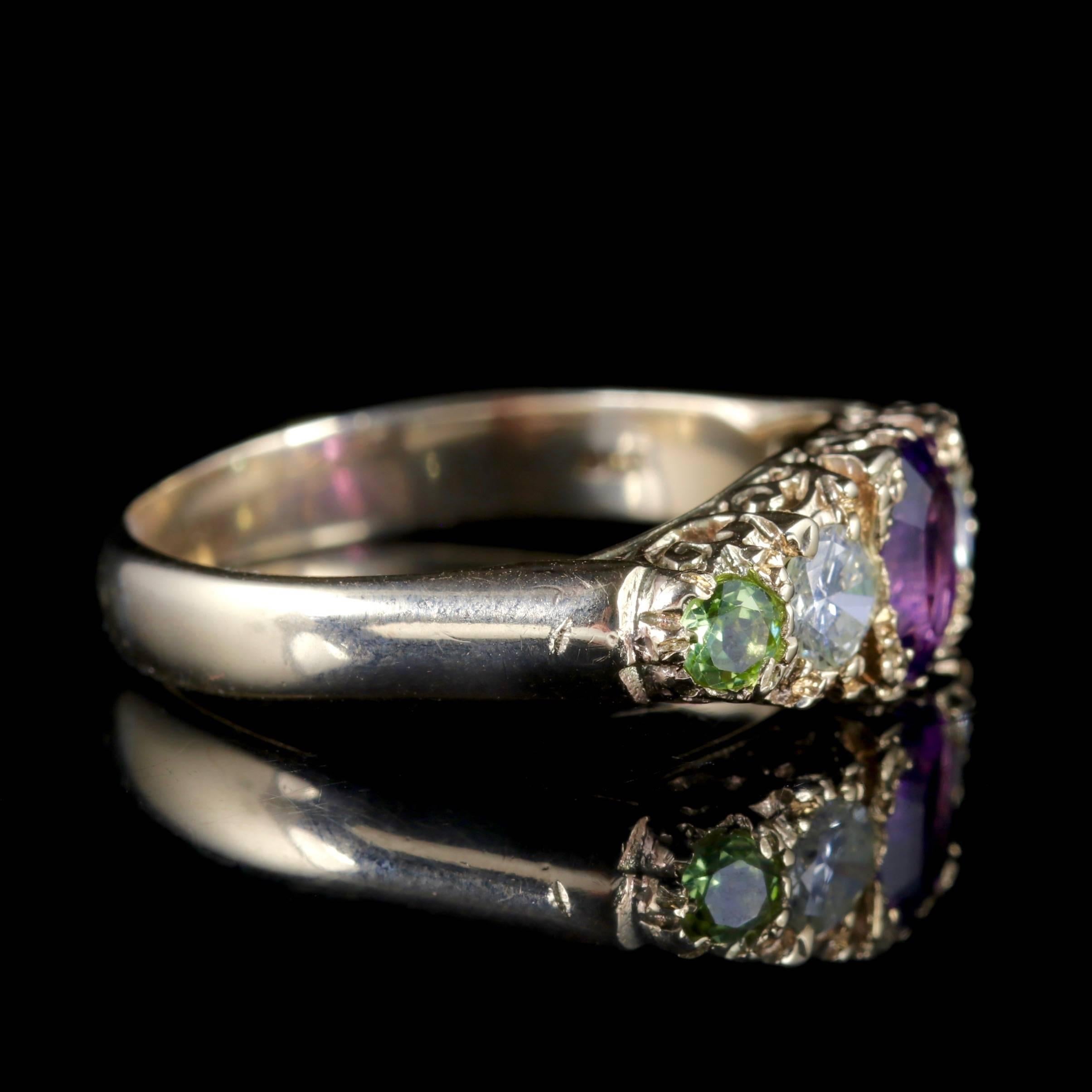 Women's Antique Victorian Suffragette Ring Diamond Amethyst Peridot, circa 1900