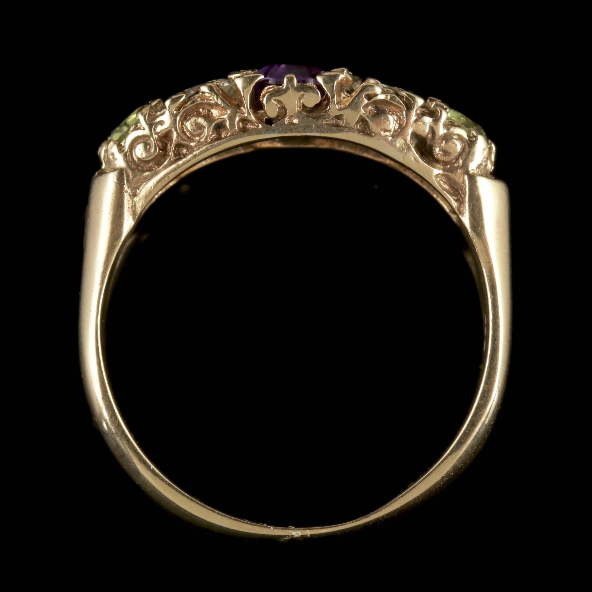 Antique Victorian Suffragette Ring Diamond Amethyst Peridot, circa 1900 2