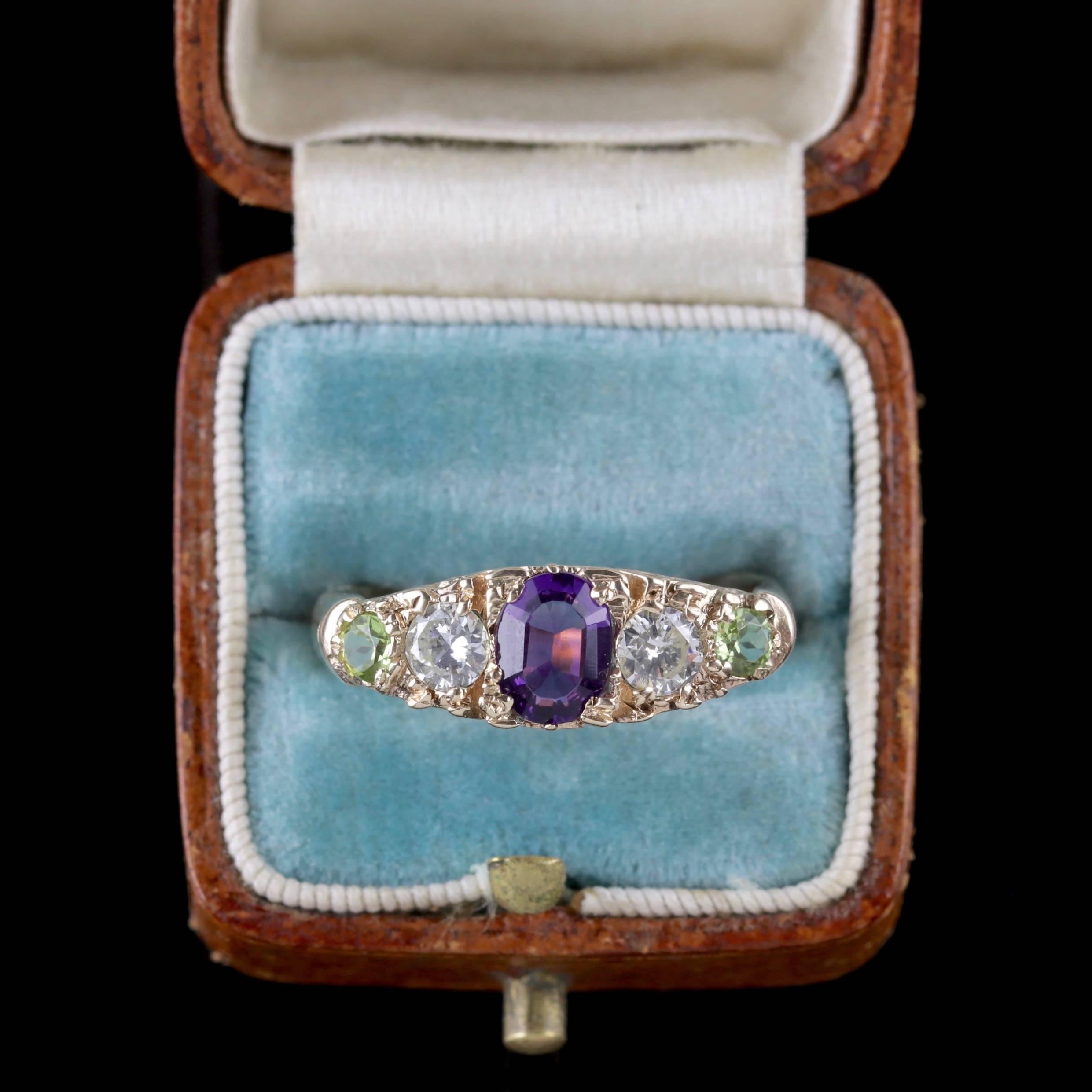 Antique Victorian Suffragette Ring Diamond Amethyst Peridot, circa 1900 3
