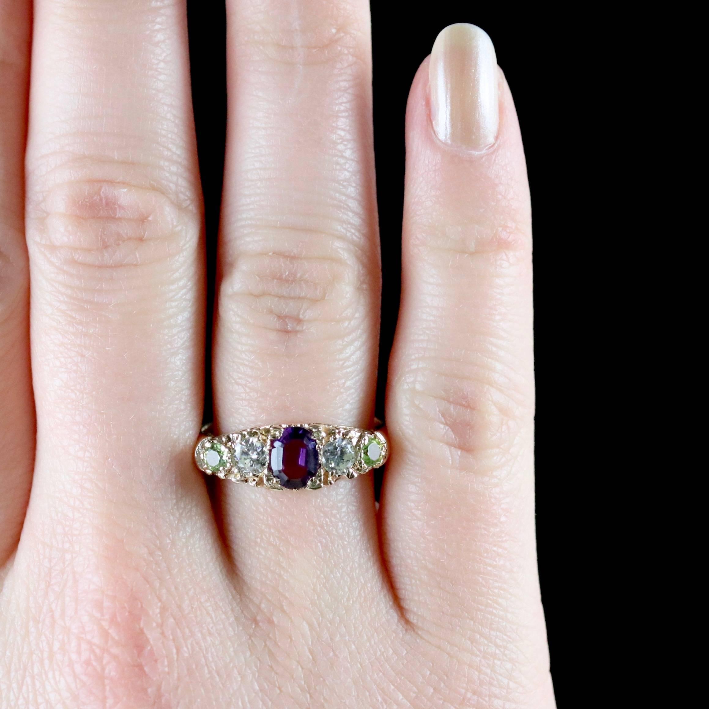 Antique Victorian Suffragette Ring Diamond Amethyst Peridot, circa 1900 4