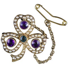 Antique Victorian Suffragette Shamrock Brooch 15 Carat Gold, circa 1900