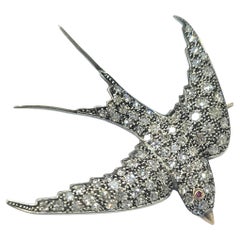 Antique Victorian Swallow Old Mine Cut Diamond Brooch