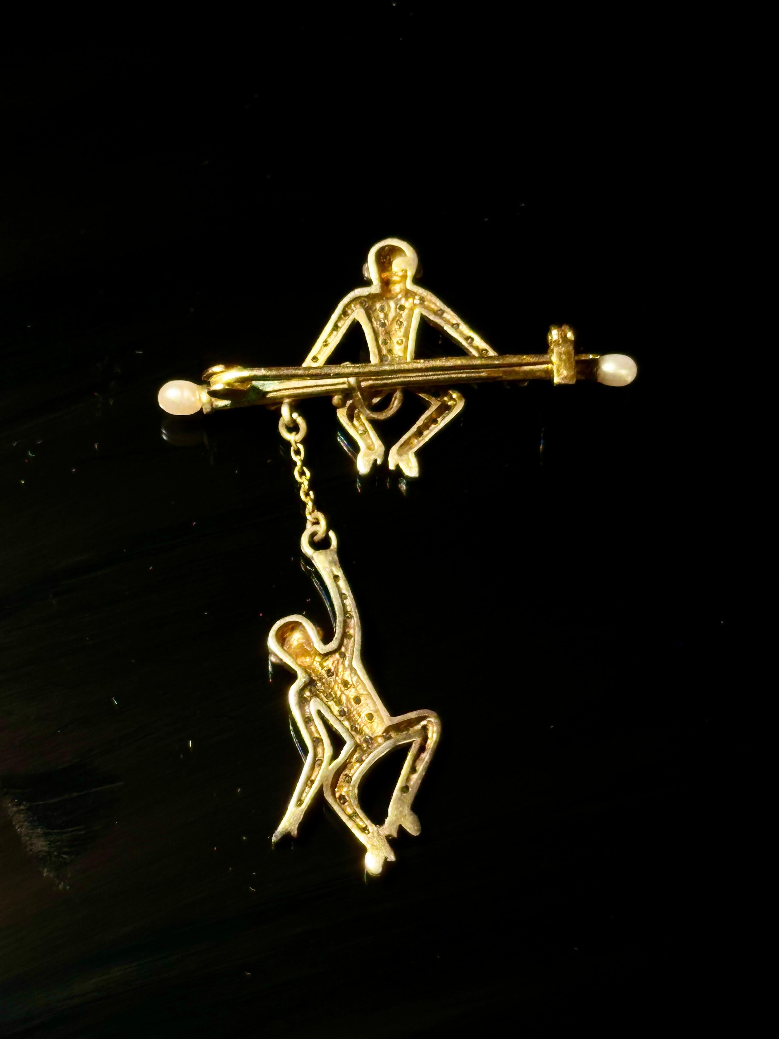 Antique Victorian Swinging Monkey Brooch Rose cut Diamonds Silver Gold 9 k 2