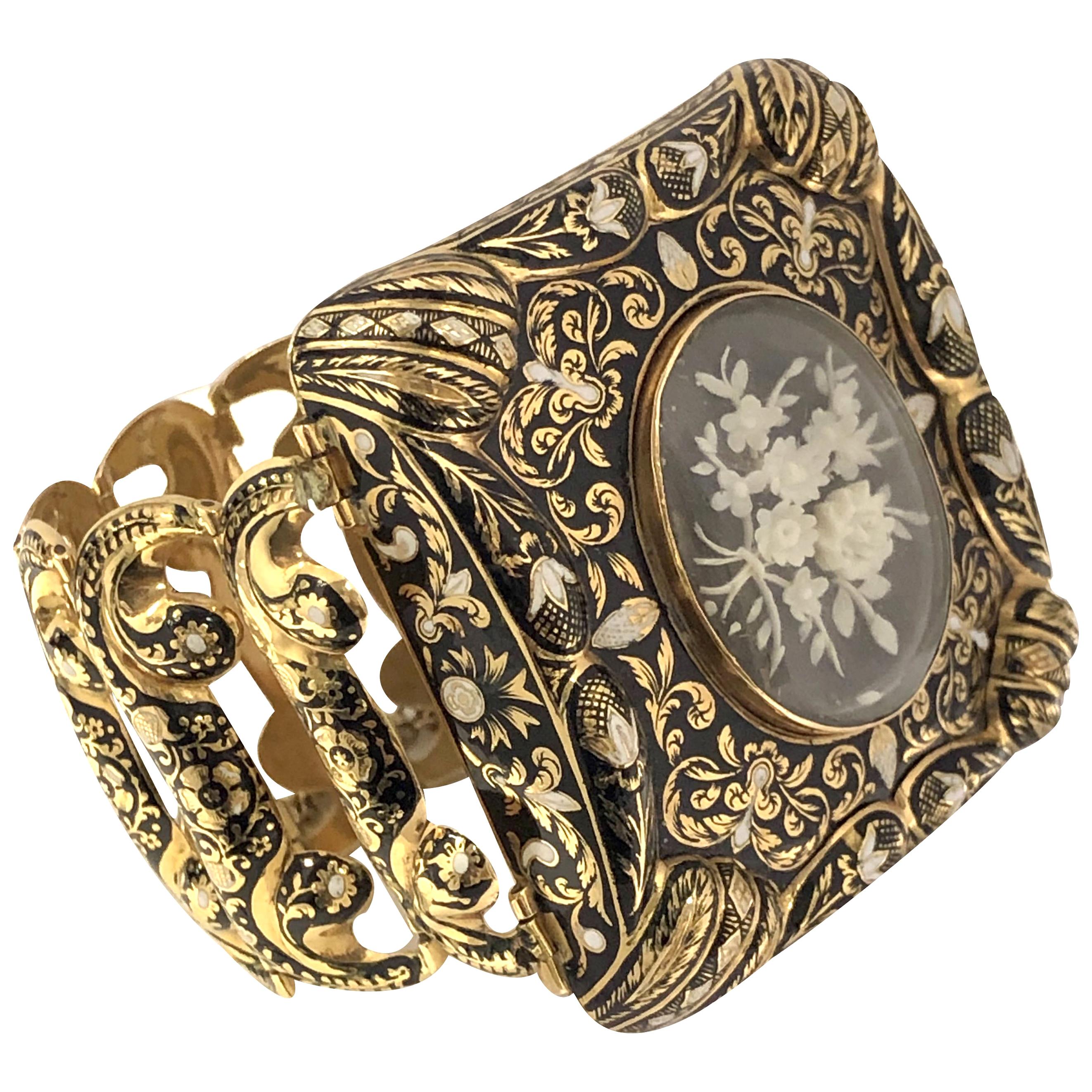 Antique Victorian Swiss Enamel Gold Bracelet