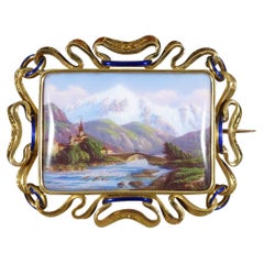 Antique Victorian Swiss Scene in 15ct Yellow Gold and Enamel Detailing