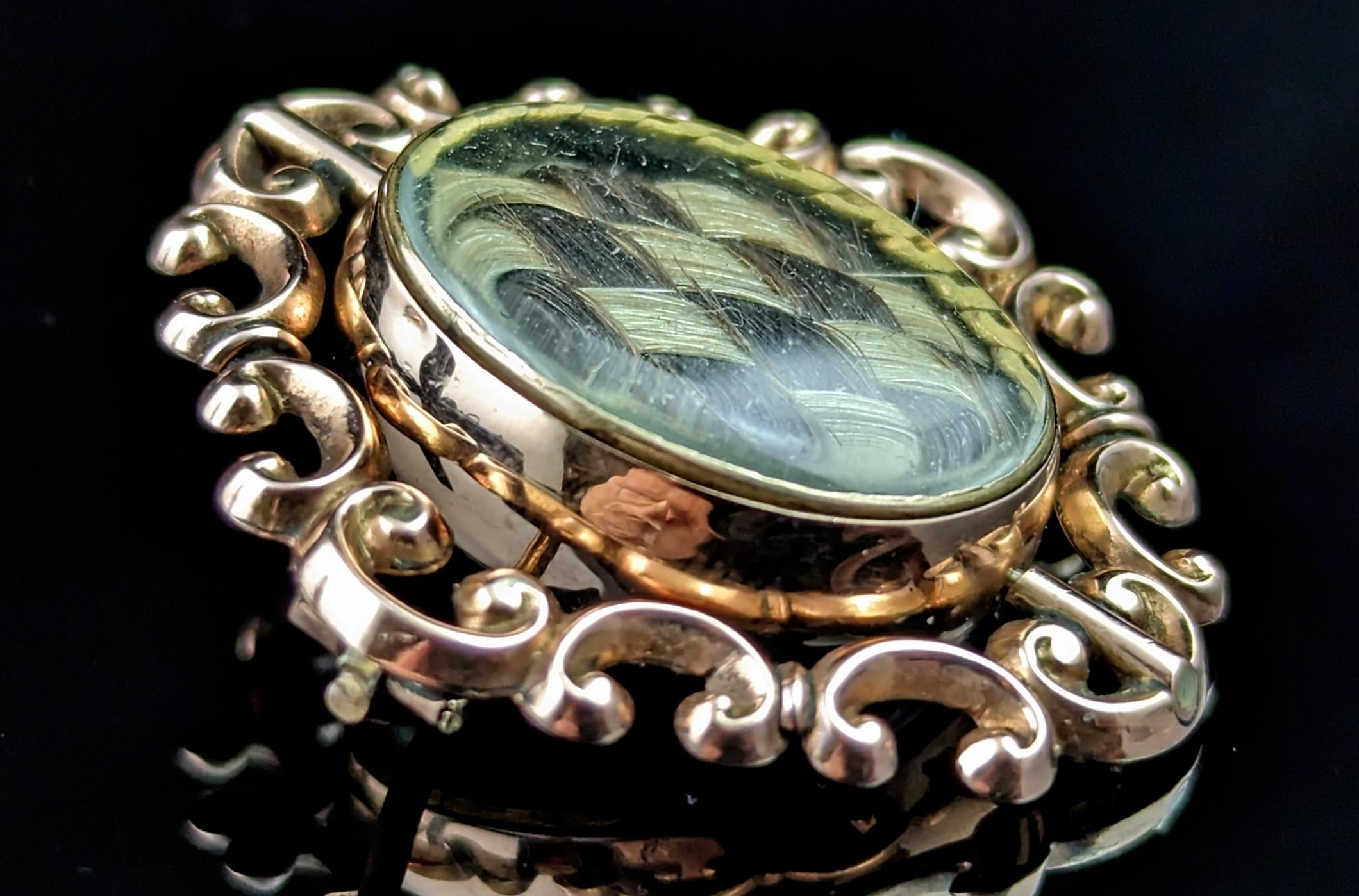 Antique Victorian Swivel Mourning brooch, 9k Rose gold  3