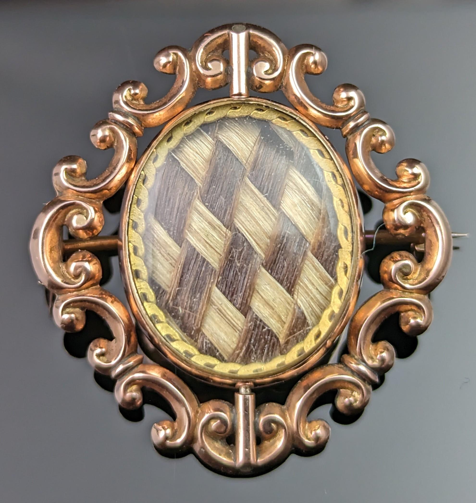 Antique Victorian Swivel Mourning brooch, 9k Rose gold  4