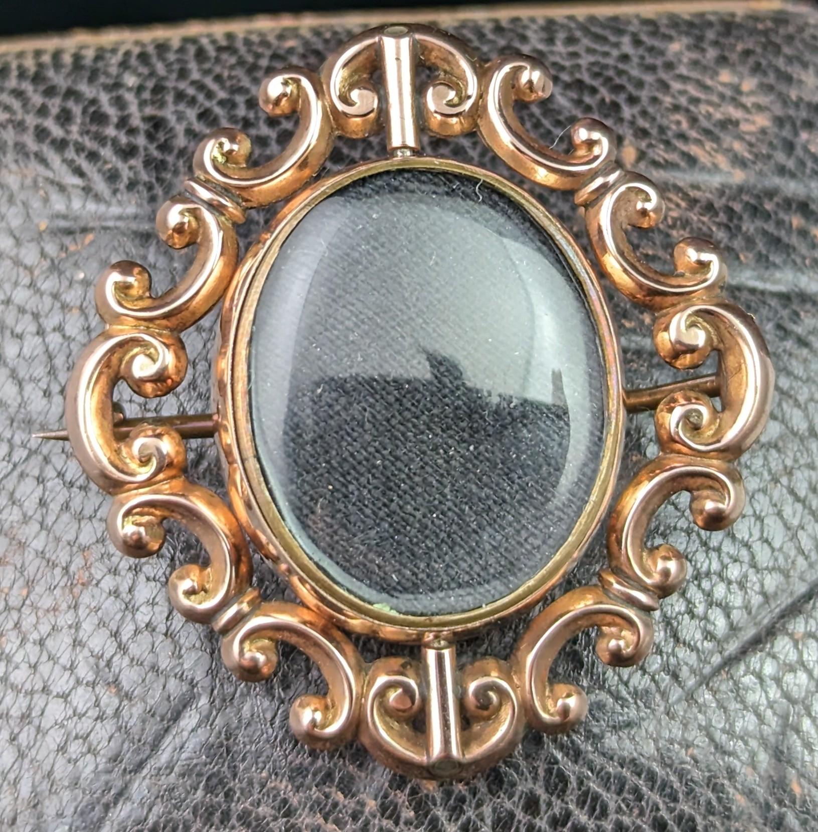 Antique Victorian Swivel Mourning brooch, 9k Rose gold  6