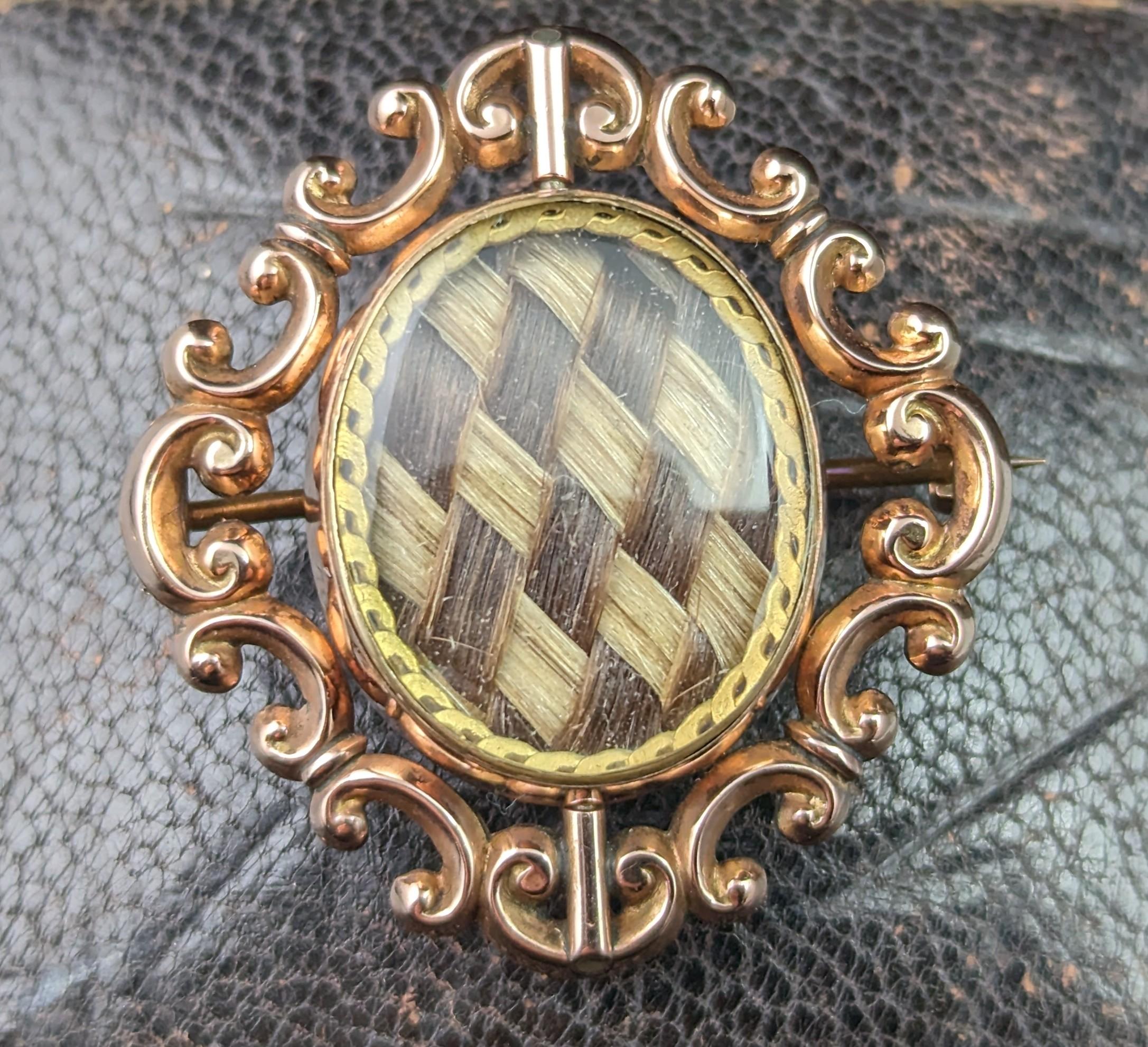 Antique Victorian Swivel Mourning brooch, 9k Rose gold  7