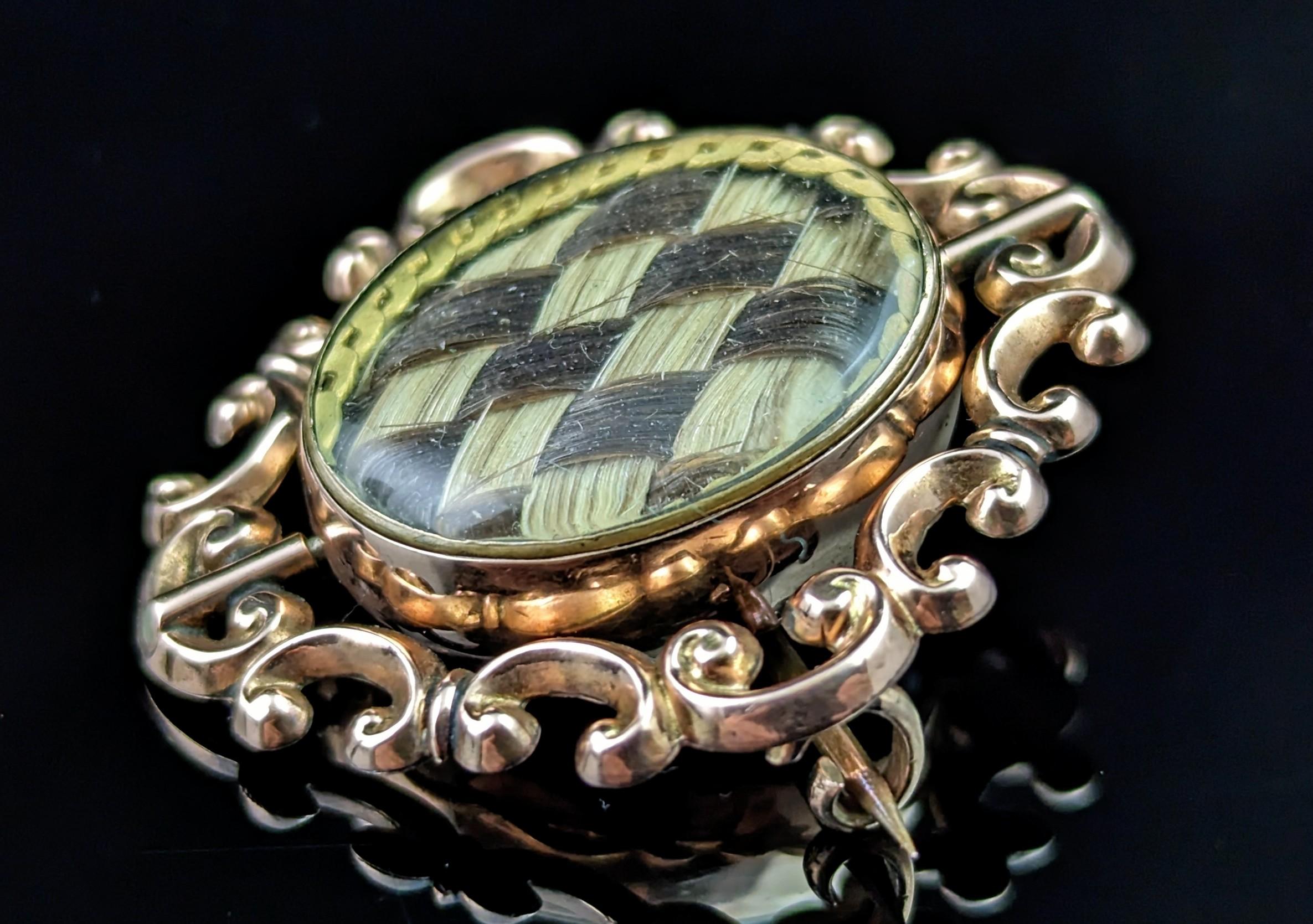 Antique Victorian Swivel Mourning brooch, 9k Rose gold  2