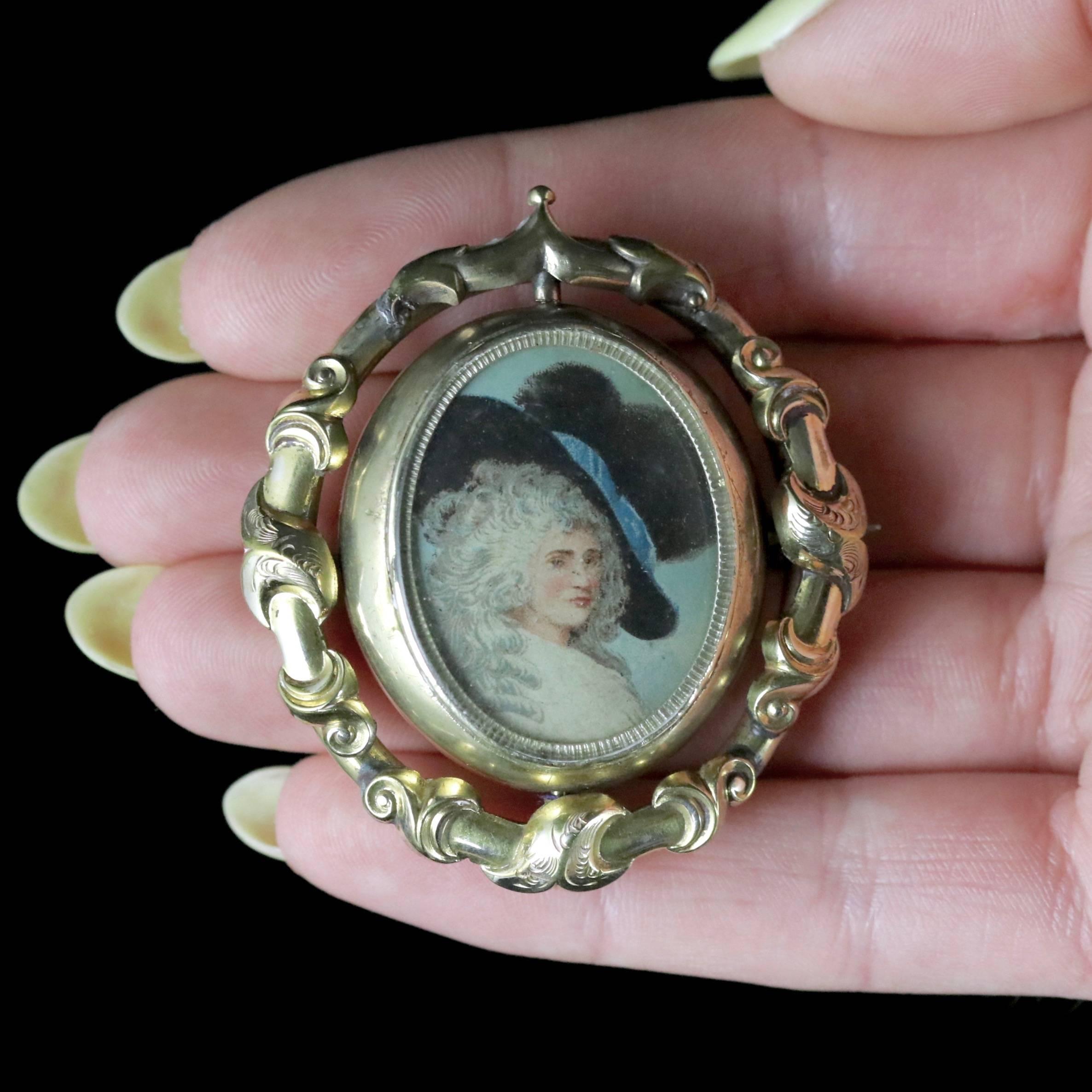 Antique Victorian Swivel Portrait Brooch, circa 1860 1