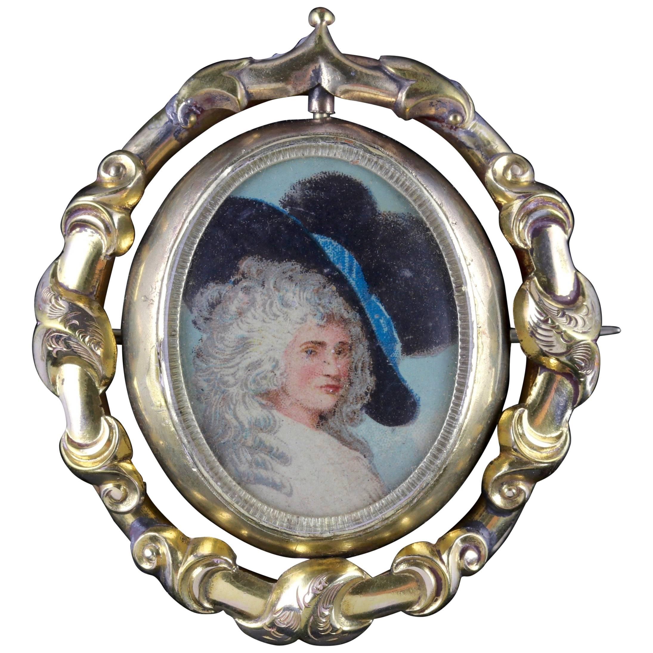 Antique Victorian Swivel Portrait Brooch, circa 1860