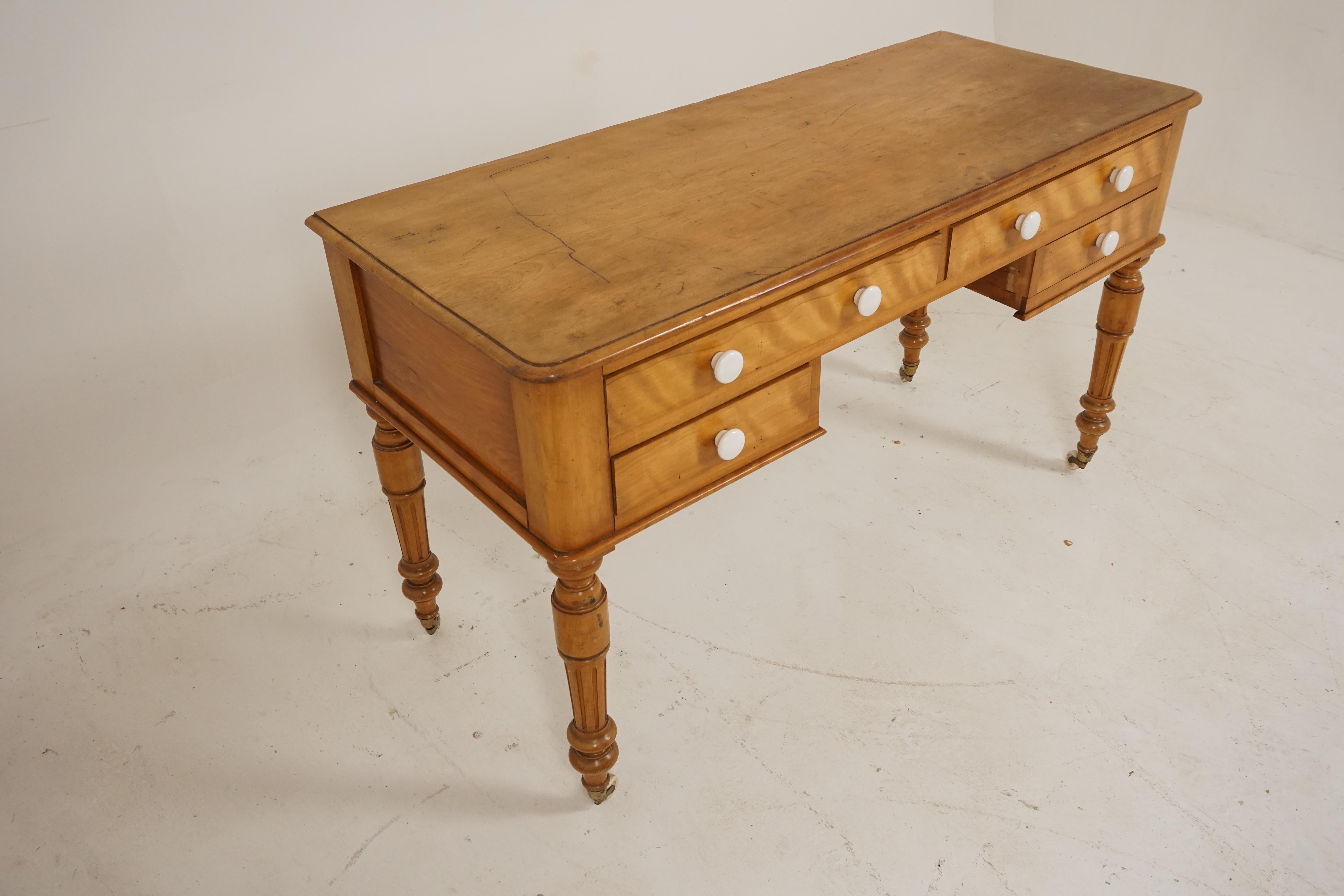 Danish Antique Victorian Table, Satin Birch, Writing Desk, Scotland 1880s, H206