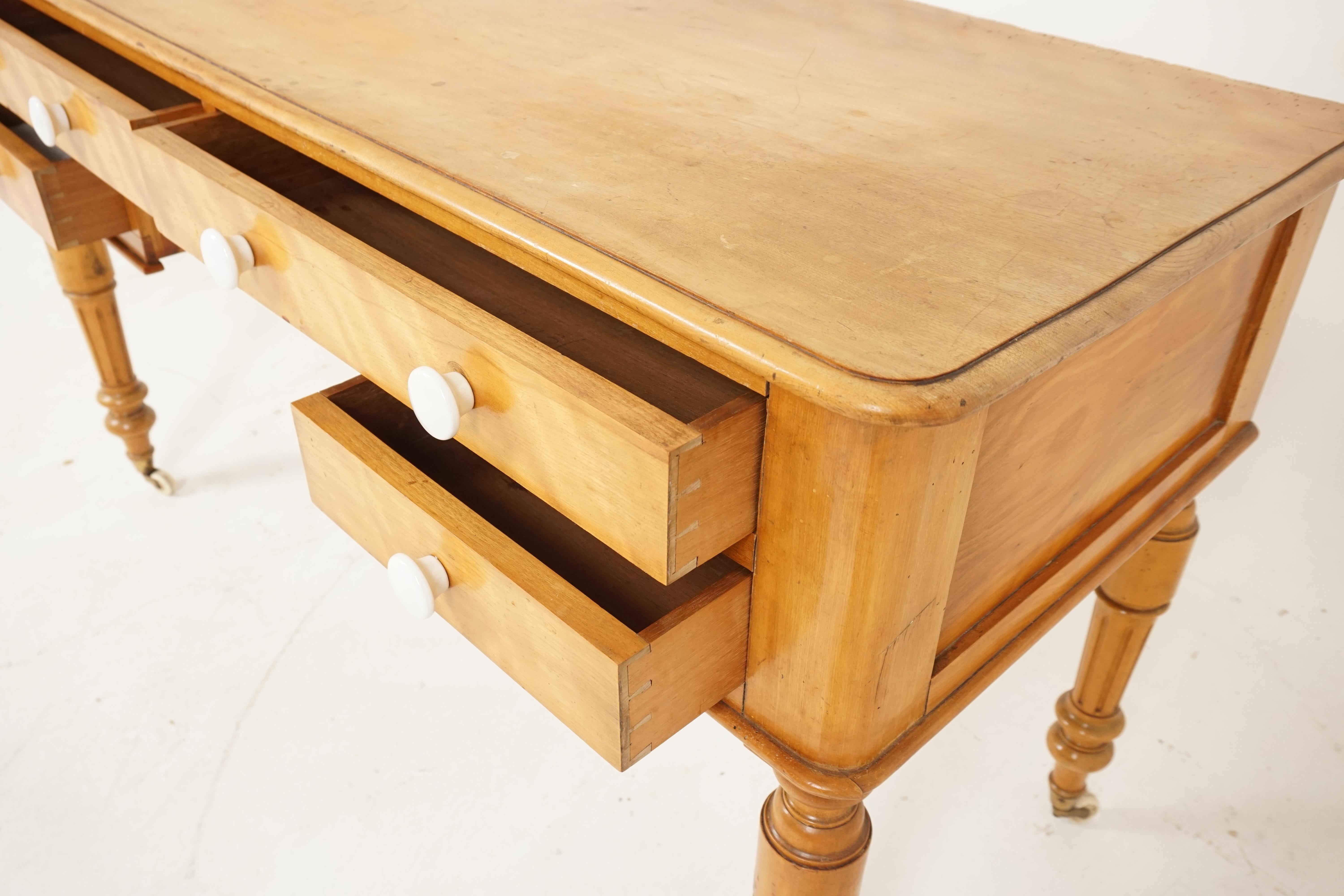 Hand-Crafted Antique Victorian Table, Satin Birch, Writing Desk, Scotland 1880s, H206