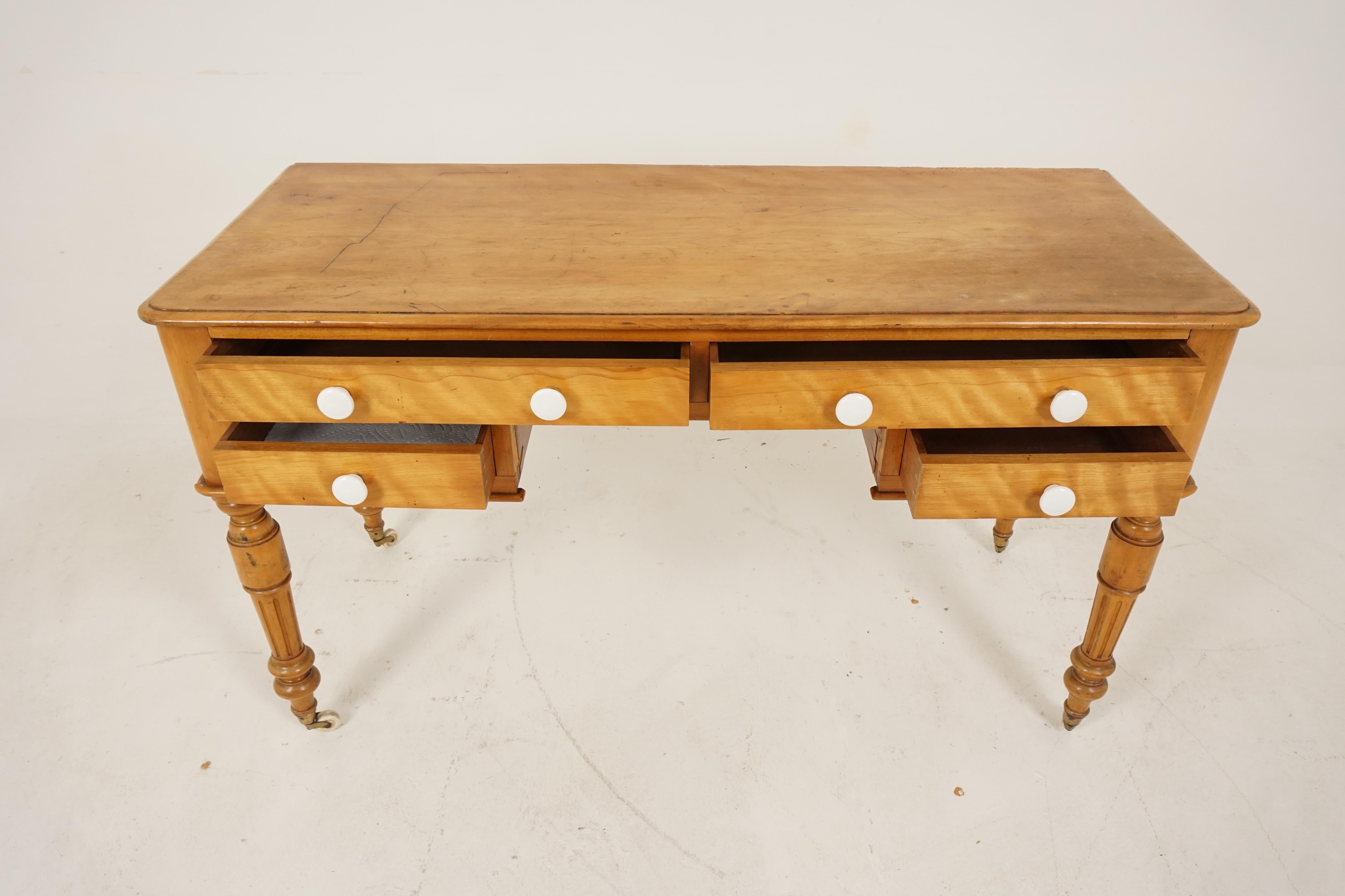 Antique Victorian Table, Satin Birch, Writing Desk, Scotland 1880s, H206 In Good Condition In Vancouver, BC