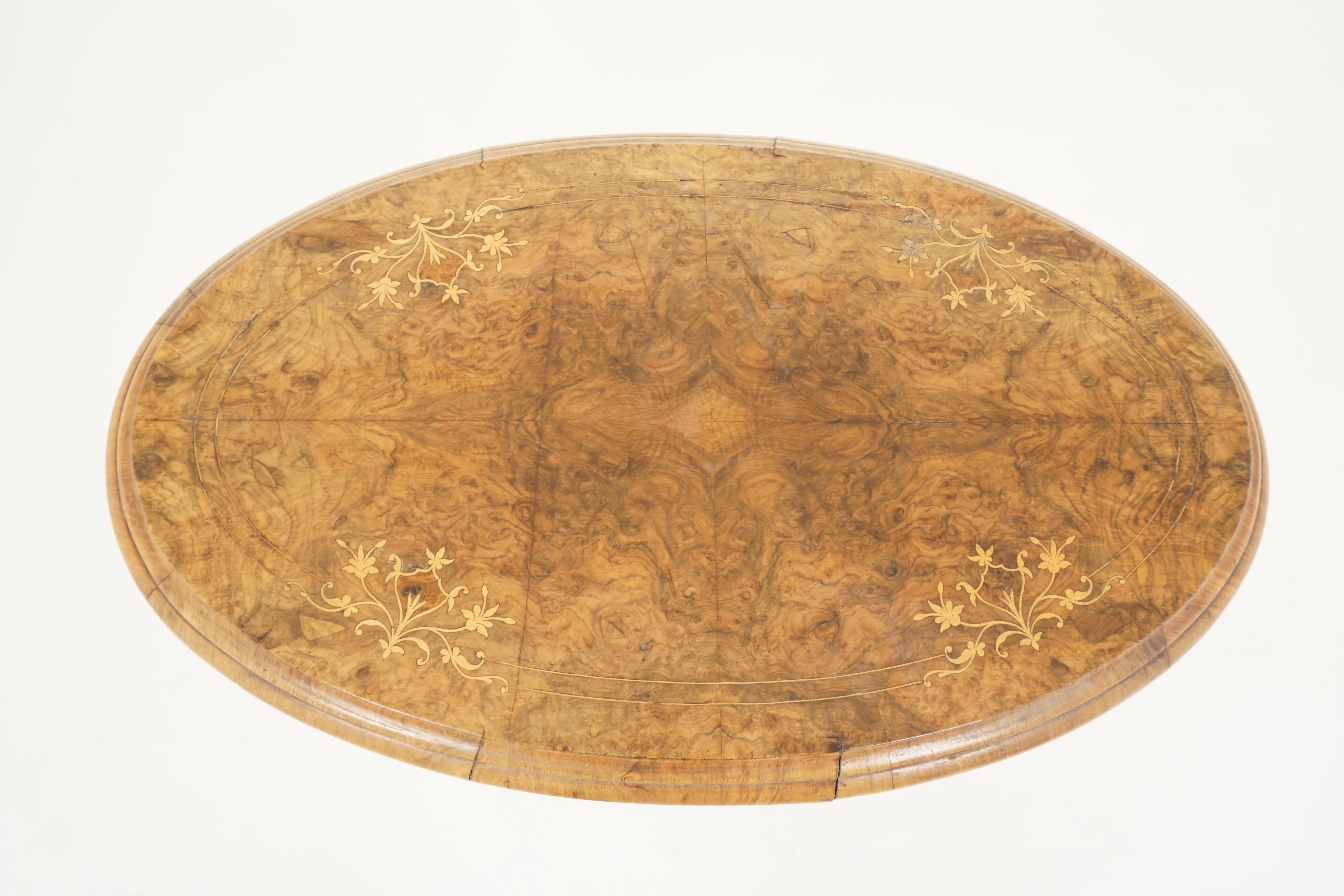 Scottish Antique Victorian Table, Walnut Oval Center Table, Scotland, 1870, H580
