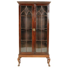 Antique Victorian Tall Walnut Cabinet Bookcase, Display Cabinet, Scotland 1880