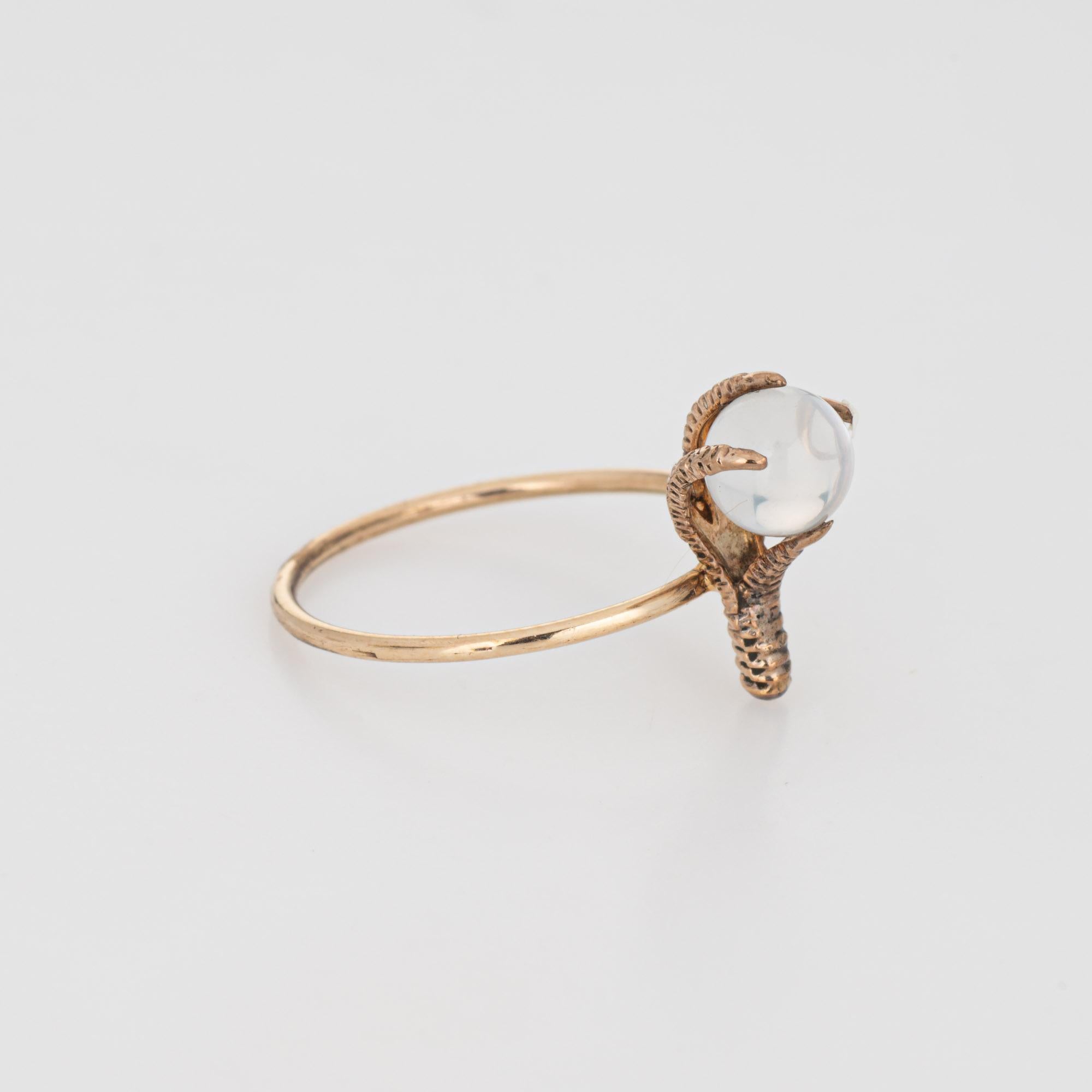 Round Cut Antique Victorian Talon Claw Ring Moonstone Conversion 14k Rose Gold Sz 5.5  For Sale