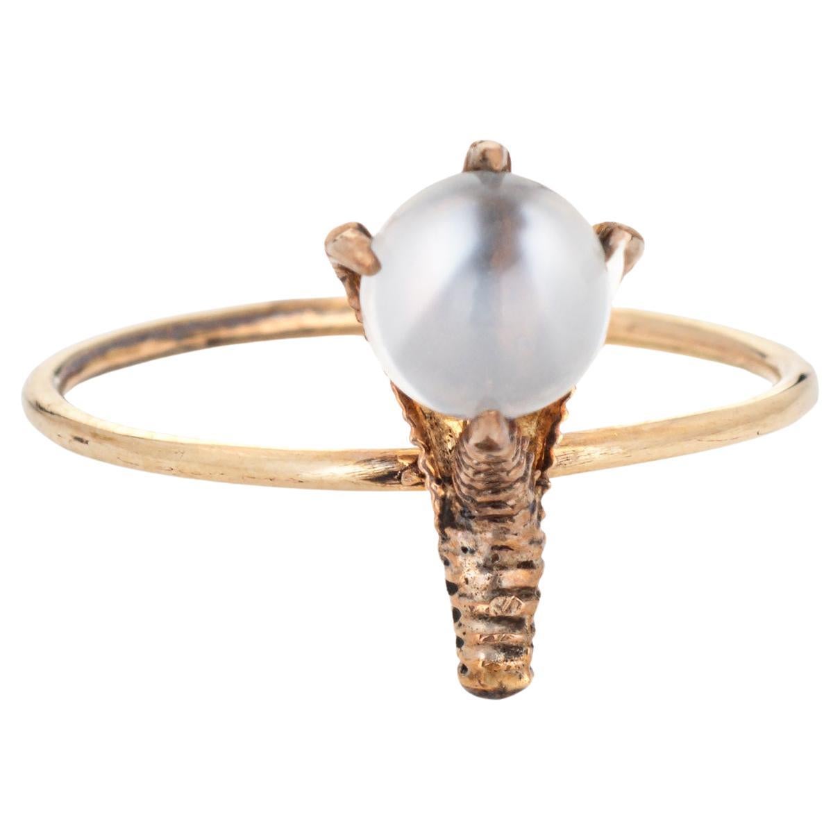 Antique Victorian Talon Claw Ring Moonstone Conversion 14k Rose Gold Sz 5.5  For Sale