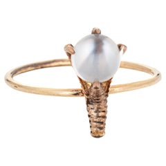 Antiker viktorianischer Talon-Klauenring mit Mondstein-Konversion aus 14k Roségold Gr 5,5