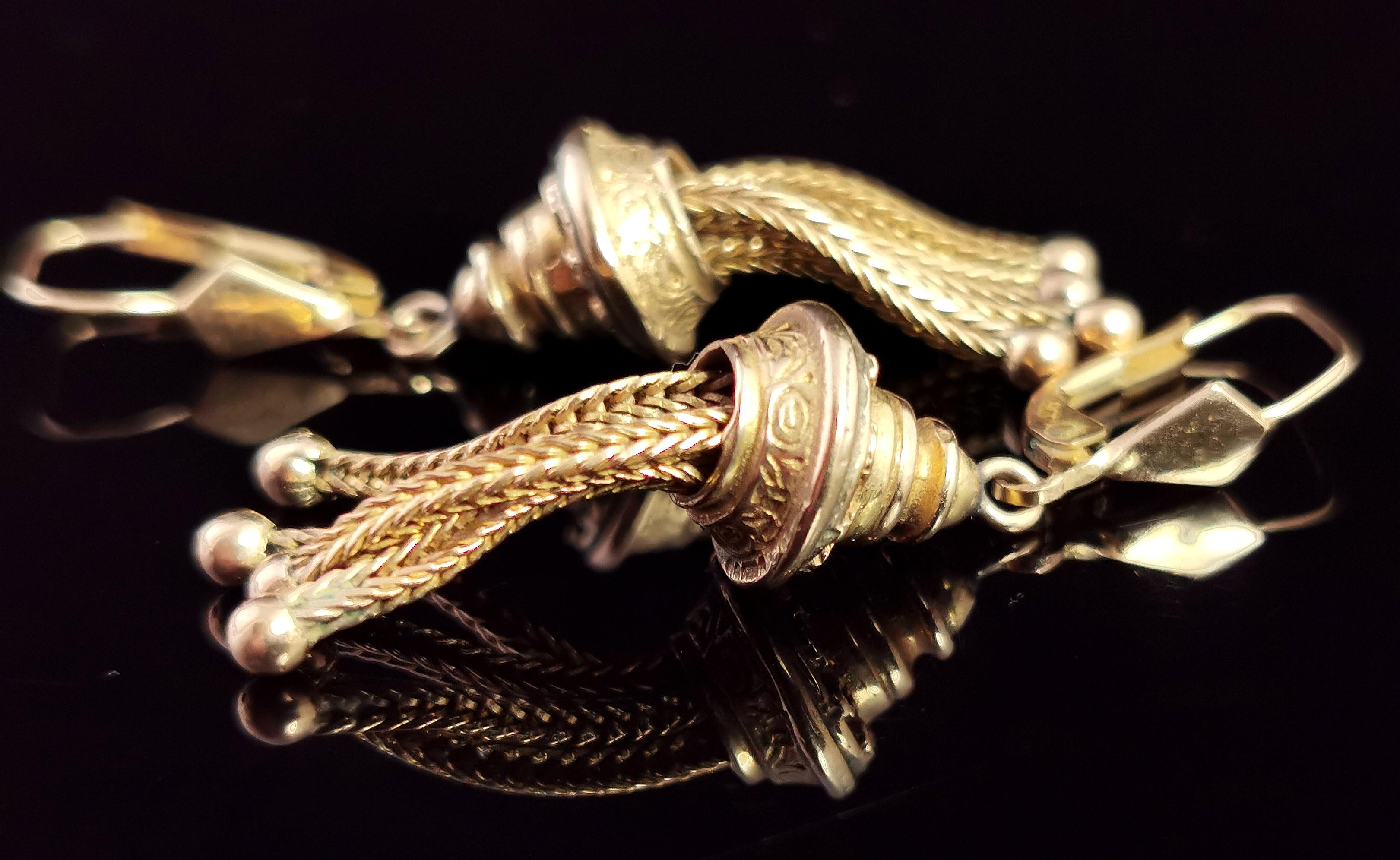 Antique Victorian Tassel Earrings, 9 Karat Yellow Gold, Dangly Earrings 2