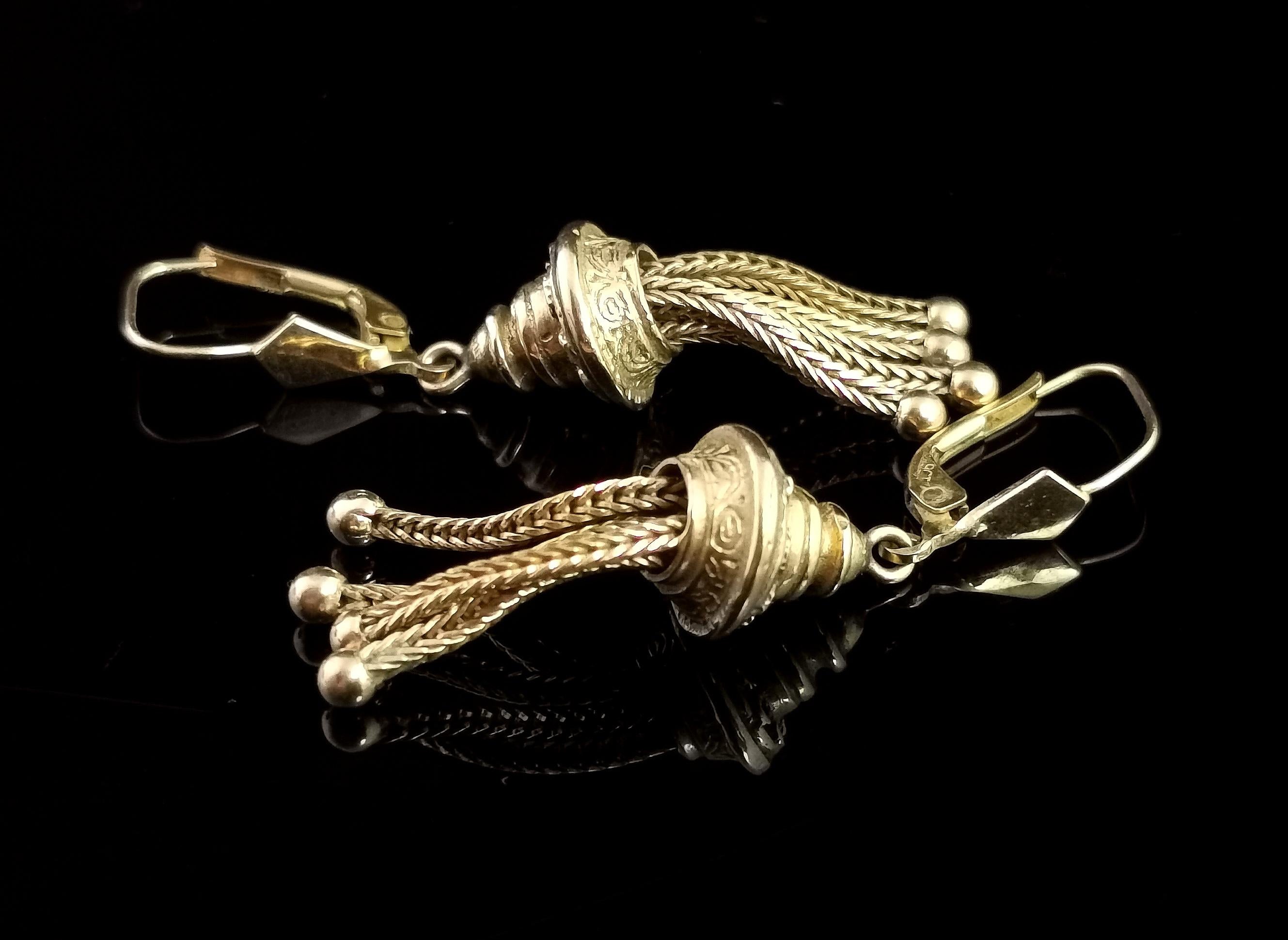 Antique Victorian Tassel Earrings, 9 Karat Yellow Gold, Dangly Earrings 3