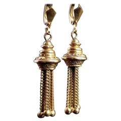 Antique Victorian Tassel Earrings, 9 Karat Yellow Gold, Dangly Earrings