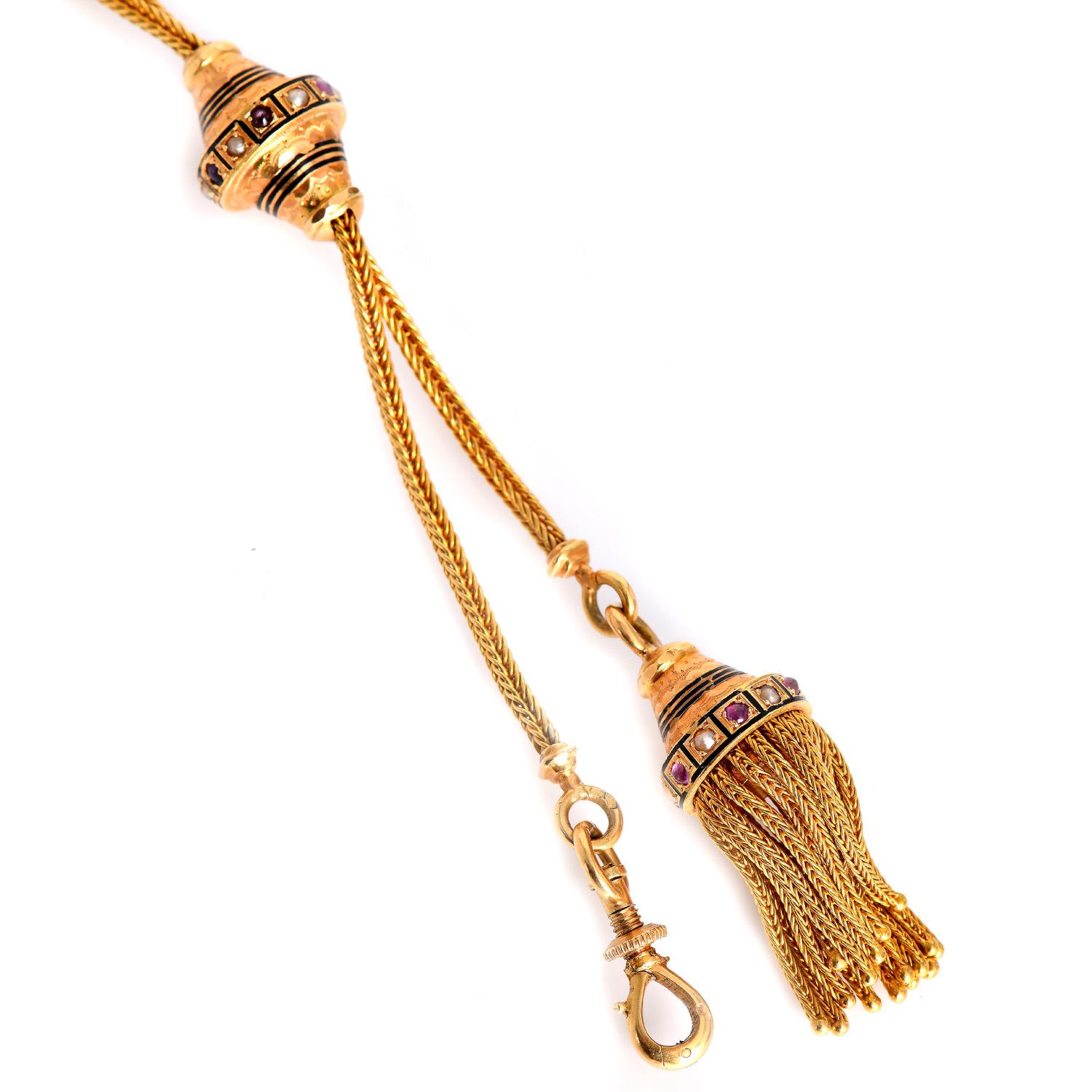 Women's Antique Victorian Tassel Fob Gold Adjustable Chain Necklace For Sale