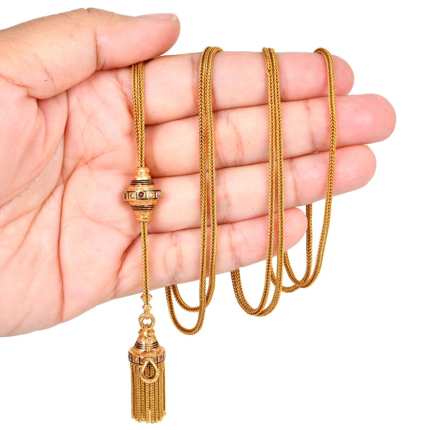 Antike viktorianische Quaste Fob Gold verstellbare Kette Halskette Damen im Angebot
