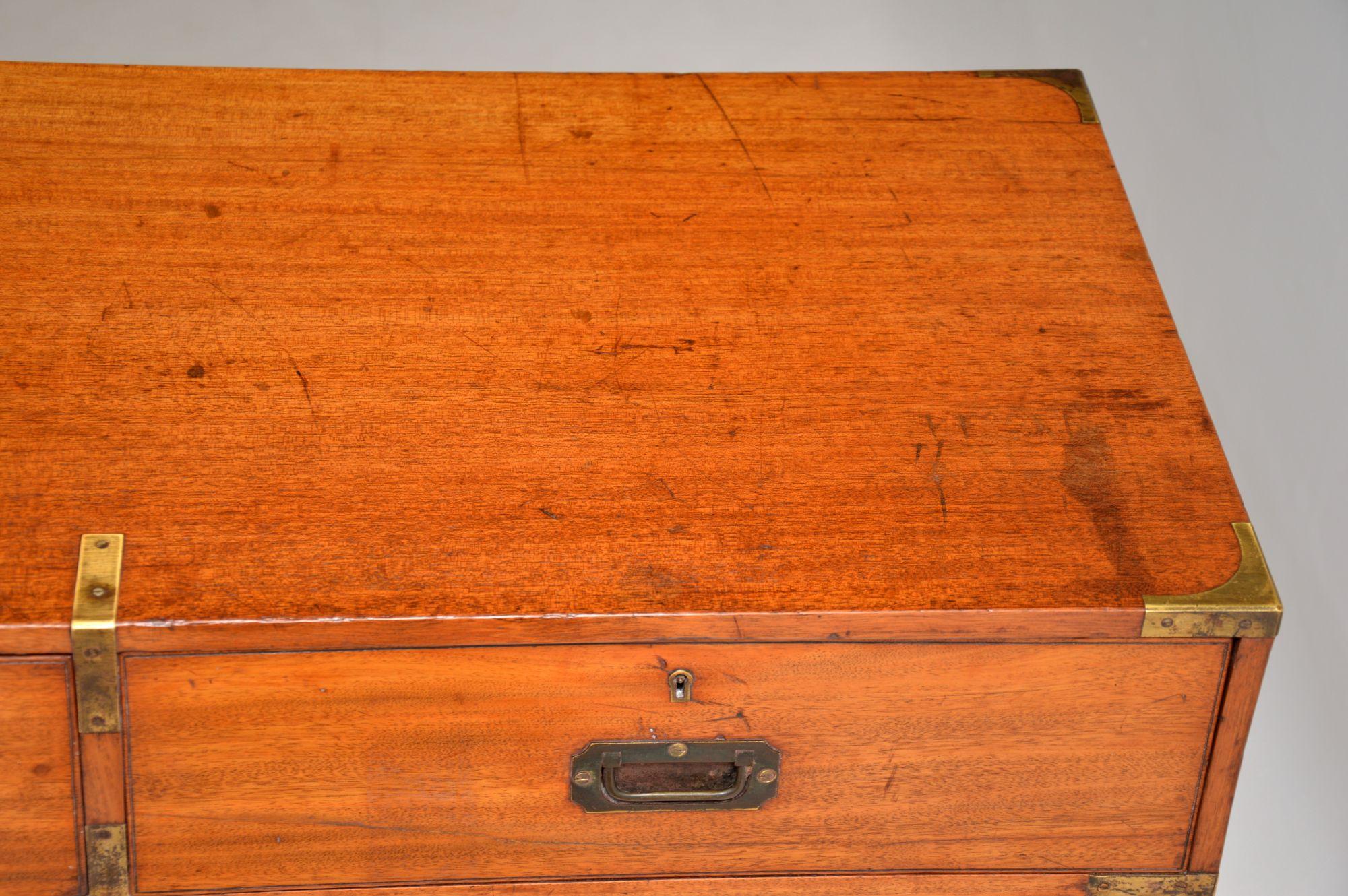 Antique Victorian Teak Military Campaign Chest of Drawers 6